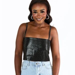 NWT Buddy Love Black Rhinestone Women's Crop Top - S